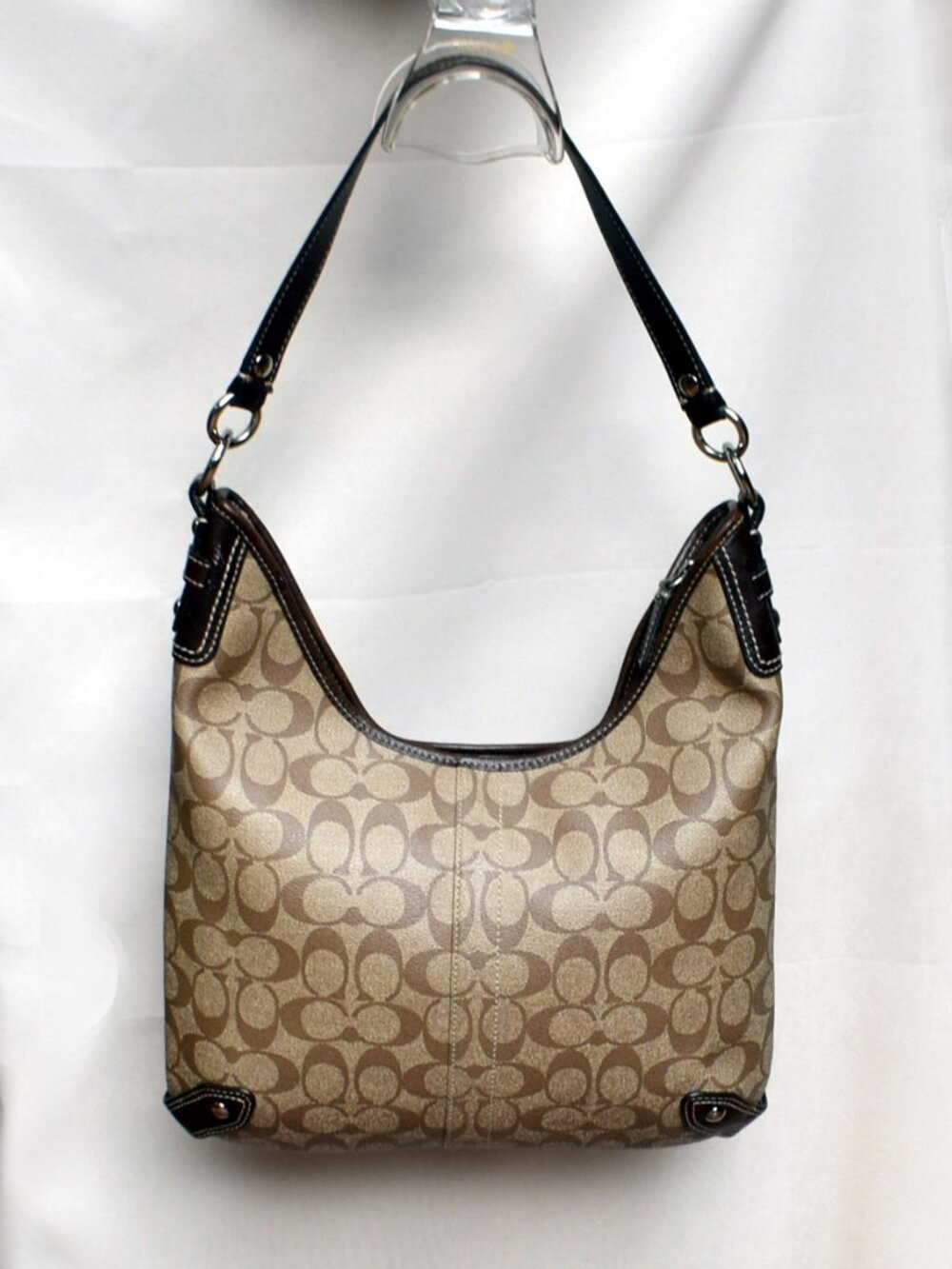 Coach Signature Stripe Chelsea Hobo Shoulder Bag F14476 Khaki Brown - Picture 6 of 13